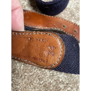 VTG Brighton Leather Belt Duck Size 34 Blue Brown Solid Brass Buckle image 5