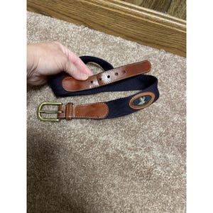 VTG Brighton Leather Belt Duck Size 34 Blue Brown Solid Brass Buckle image 1