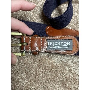 VTG Brighton Leather Belt Duck Size 34 Blue Brown Solid Brass Buckle image 4