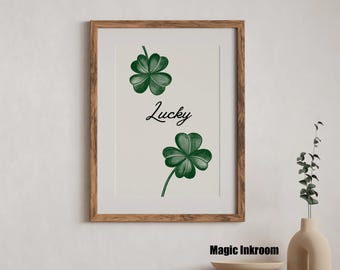 Fyrklöverkonsttryck | Minimalistisk lyckosam heminredning (digital nedladdning)