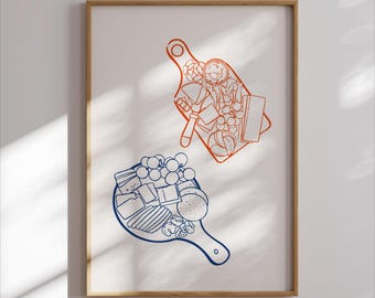 Konsttryck av charkuteribräda | Illustration av ostbräda | Digital nedladdning, present till matälskare och värd
