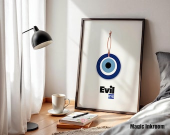 Minimalistiskt konsttryck med onda ögonen | Grekisk nazar-talisman (digital nedladdning)