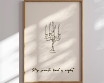 Konsttryck med skiss av kandelaber | Vintage teckning av ljus (digital nedladdning)