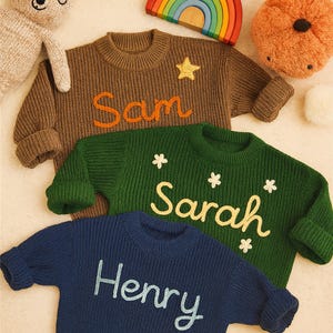 Personalized Knit Baby Sweater, Hand-Embroidered Name Jumper