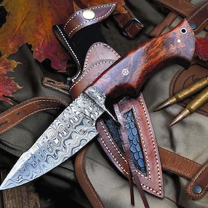 Benutzerdefinierte handgemachte Damast Jagdmesser | Palisander Griff Bowiemesser | Camping, Outdoor, Geburtstag, Jahrestag & Hochzeitsgeschenk für Ihn, Vater
