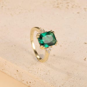 Women's Green Emerald Ring for 14K Gold Plated 925 Sterling Silver Engagement Ring , May Birthstone, Gemstone Ring, Anniversary Gift for Her