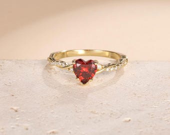 Anello di fidanzamento con rubino e vite intrecciata in oro, anello a forma di cuore in argento sterling 925 con gemma, anello di promessa a forma di cuore da donna, regalo romantico per San Valentino