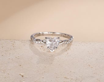 925 Sterling Silver Promise Heart Ring For Her, Custom Heart-Shaped Cubic Zirconia Ring Engagement Ring, Anniversary Ring,Valentine Day Gift
