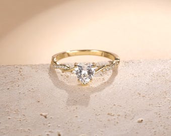 925 Sterling Silver  Promise Ring  for Her, 14K Plated Gold Sterling Silver Heart Ring,   April Birthstone Jewelry Token of Love Gifts,