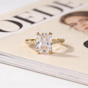 925 Sterling Silver Travel Engagement Ring, Sterling Silver 14K Gold Plated,Radiant Cut Twisted Promise Ring,Wear Honeymoon Anniversary Gift