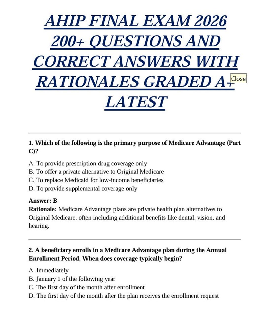 AHIP Final Exam 2026 Questions and Correct Answers - Etsy