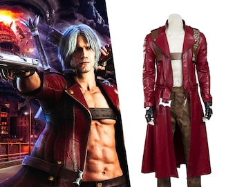 Op DMC 3 geïnspireerde lange rode Dante-jas – Handgemaakte cosplay-geul met holster | Outfit anime- en gamepersonage