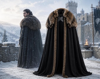 Jon Snow-kostuumset | Op Night's Watch geïnspireerde cosplay-outfit | Middeleeuws fantasie zwart kostuum
