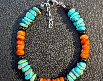 Handmade Kingman Turquoise & Spiny Oyster Shell, Southwest Beaded Bracelet: Proceeds donated to Carter's Kids