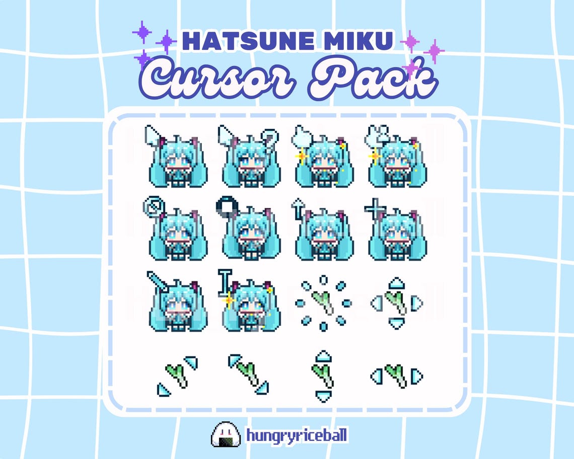Hatsune Miku Cursor Pack | Animated Custom Girl Cursors | Pixel Art ...