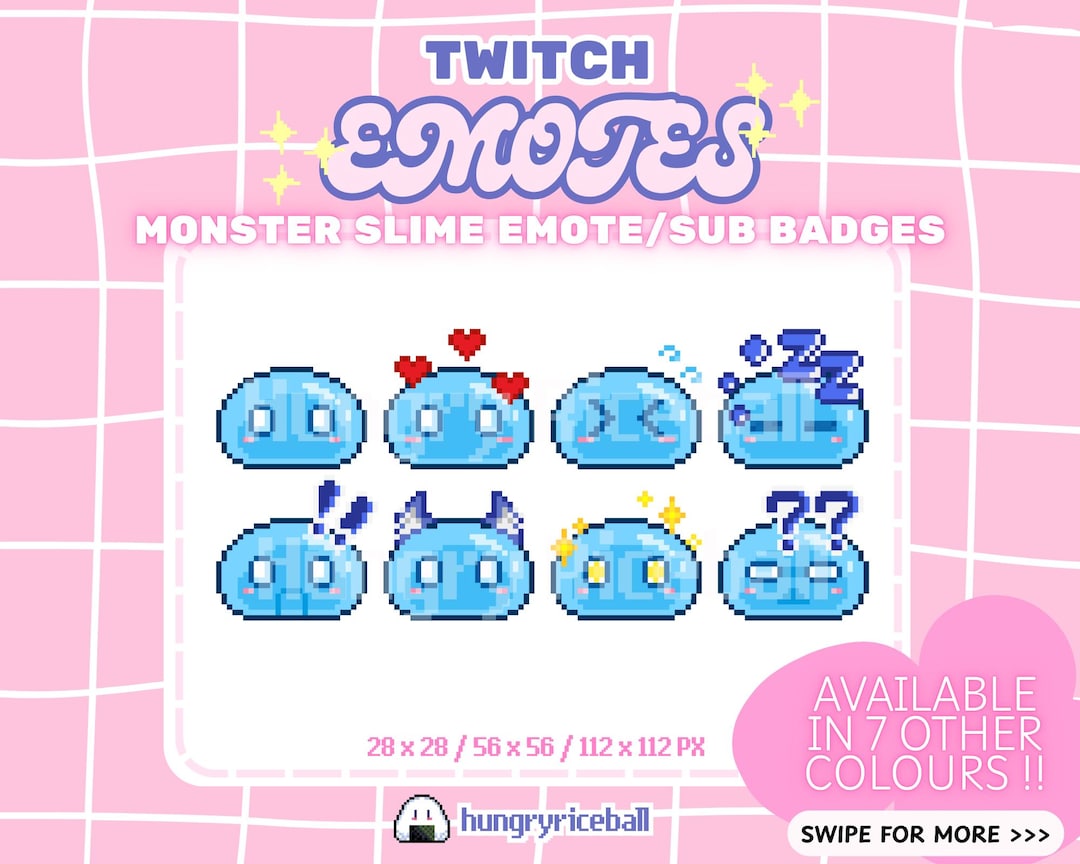 Slime Twitch Sub Badges Emotes, Kawaii Pixel Sub/bit Badges | Cute ...