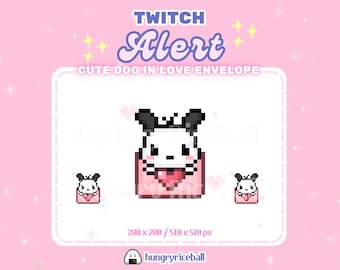 Cute Plushie Twitch Alert | Animated 8-bit kawaii puppy kitty envelope heart aesthetic Y2K Pixel Art | Twitch Discord emote streamer assets