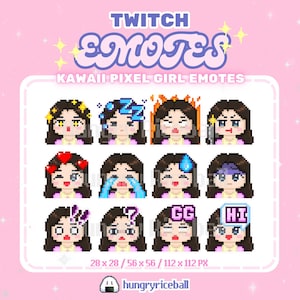 Pixel Girl Twitch Emotes | Twitch/Youtube/Discord Emotes - adorable cute kawaii girl bundle emotes for streamers pixel art 8 bits gamer girl