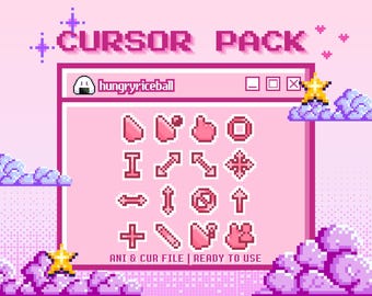 Kawaii Pink Mouse Cursors Pack | 16 designs | Full Aesthetic Cozy Cute Custom Window Cursor Pointers | Pixel 8 Bit Y2K PC gaming cursor