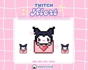 Kuro Plushie Twitch Alert | Animated 8-bit kawaii goth bunny cat kitty heart aesthetic Y2K Pixel Art | Twitch Discord emote streamer assets