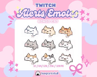 Pixel Bongo Cat Twitch Alert/Emotes | Animated Kawaii Kitty | Y2K Art 8 bit aesthetic asset for streamer Vtuber Gamer | Instant Download