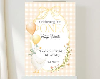 One Silly Goose Birthday Decor, One Silly Goose Welcome Sign Template, One Silly Goose Sign, 1st Birthday Banner, Floral Welcome Sign Decor
