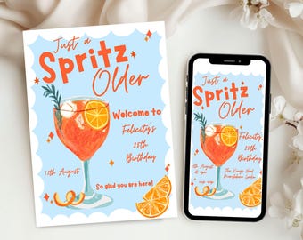 Just A Spritz Older Birthday Invitation Template, Aperol Spritz Birthday Party Invite, 25th Birthday, Citrus Cocktail Party Invitation