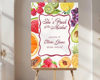 Fresh Off The Market Bridal Shower Welcome Sign Template, Editable Farmers Market Bridal Sign, Fruit Theme Bridal Shower Decor