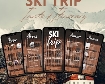 Digital Ski Trip Itinerary Invitation Template, Apres Ski Birthday Weekend Trip, Editable Cabin Trip Itinerary, Group Trip Vacation Planner