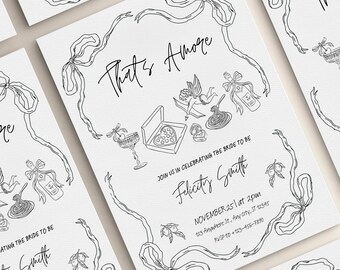 That's Amore Bridal Shower Invitation, Whimsical Hand Drawn Pizza Engagement Party Decor, Italian Theme Bachelorette Party Printable Invite