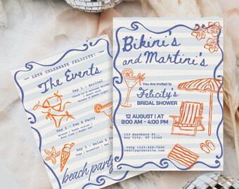 Bikinis and Martinis Bachelorette Invite, Miami Girls Trip Itinerary Invitation, Margs & Matrimony Beach Bachelorette