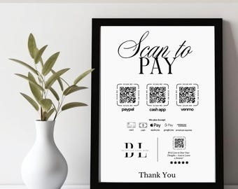 Letrero de escaneo para pagar, plantilla de escaneo para pagar, letrero de pago con código QR, letrero de opciones de pago, letrero de Venmo editable, letrero imprimible para pequeñas empresas
