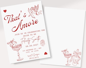 That's Amore Bridal Shower Invitation, Whimsical Hand Drawn Engagement Party Decor, Italian Theme Bachelorette Party Printable Invite