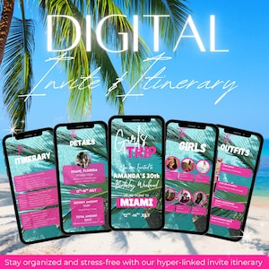 Girls Trip Itinerary Template, Miami Birthday Trip Itinerary, Digital Travel Itinerary, Vacation Itinerary schedule, Travel Guide Template