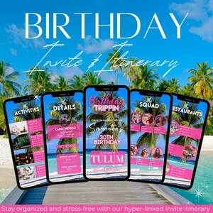 Birthday Trip Itinerary, Tulum Girls Trip Itinerary Template, Digital Vacation Planner, Miami Itinerary schedule Travel Guide Template