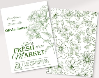 Fresh off the Market Bridal Shower Invitation Template, Off The Market Editable Farmer's Market Wedding Shower Invite, She's Off The Market