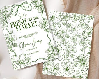 Fresh off the Market Bridal Shower Invitation Template, Editable Farmer"s Market Wedding Shower Invite, She's Off The Market Hen Do Template