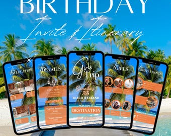 Digital Birthday Trip Itinerary, Tulum Girls Trip Itinerary Template, Mobile Vacation Planner Miami Itinerary schedule Travel Guide Template