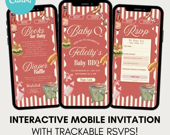 Baby Q Digital Baby Shower Website Invitation, BBQ Baby Shower Mobile Invite, Baby Q Gender Reveal, Editable Backyard Cookout Invitation