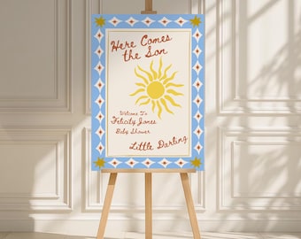 Here Comes the Son Welcome Sign, Digital Here Comes the Sun Welcome Sign Sun Baby Shower Poster, Sunshine Baby Shower Sign, Sun Welcome Sign