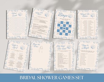 Seashells & Wedding Bells Bachelorette Games Bundle, Beach Bridal Shower Bingo, Printable Games Set, Editable Beach Bridal Shower Games