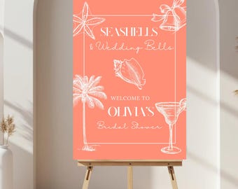 Seashells & Wedding Bells Welcome Sign Template, Seashells, Coastal Bachelorette Party Decor, Last Toast on the Coast Bridal Shower