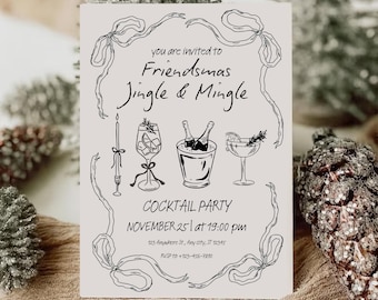 Jingle and Mingle Cocktail Invitation, Merry Little Girls Night Christmas Party Invite, Friendsmas Cocktail Work Party Invite