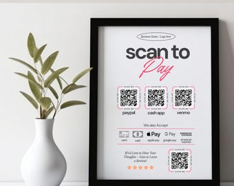 Scan to Pay Sign, Scan to Pay Template, QR Code Payment Sign, Payment Options Sign, Editable Venmo Sign, Business Sign, Printable Sign