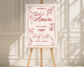 Editable That's Amore Welcome Sign, Thats Amore Bridal Shower Decor, Whimsical Hand Drawn Engagement Party, Italian Theme Bachelorette Sign