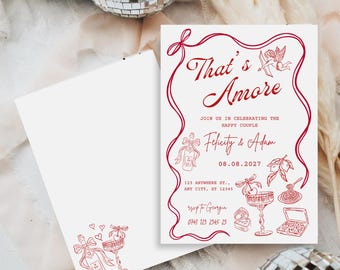 That's Amore Engagement Shower Invitation, Whimsical Hand Drawn Engagement Party Decor, Italian Theme Bridal Shower Printable Invite