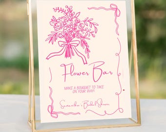 Letrero floral para bar, letrero floral editable, decoración recién salida del mercado para despedida de soltera, letrero para baby shower
