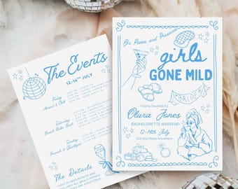 Girls Gone Mild Bachelorette Invitation, Slumber Party Bridal Shower, Spa Day Bach Party, Gone Mild Hen Do Weekend, Gone Mild Pajama Party