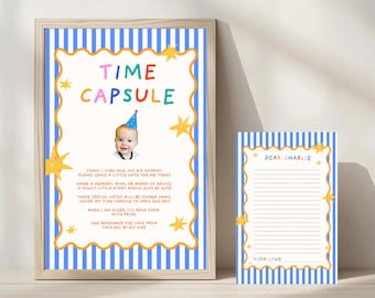 Es divertido ser un año - Plantilla de cápsula del tiempo, letrero y tarjetas de mensaje para cápsula del tiempo de primer cumpleaños, decoración de fiesta imprimible, recuerdo de hito