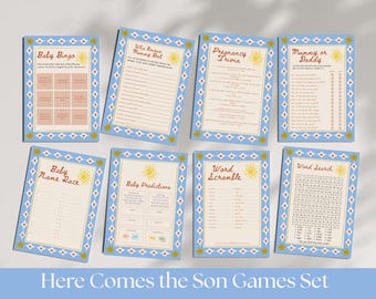 Here Comes the Son BabyShower Games Bundle, Classy Baby Shower Games, Guess Who Mom or Dad, Who Knows Mommy Best, Baby Shower Bingo